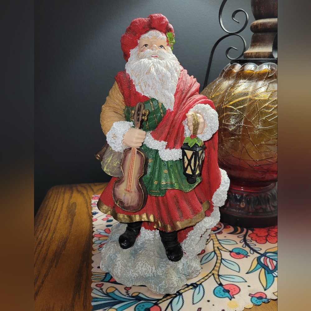 Vintage Santa Claus Figurine with Violin and Lantern